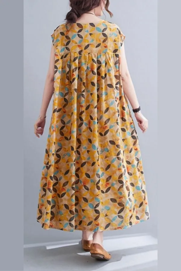 Round Neck Floral Printed Maxi Dress