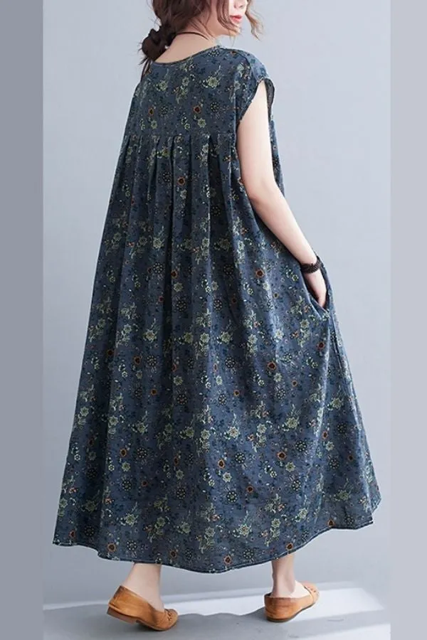 Round Neck Floral Printed Maxi Dress