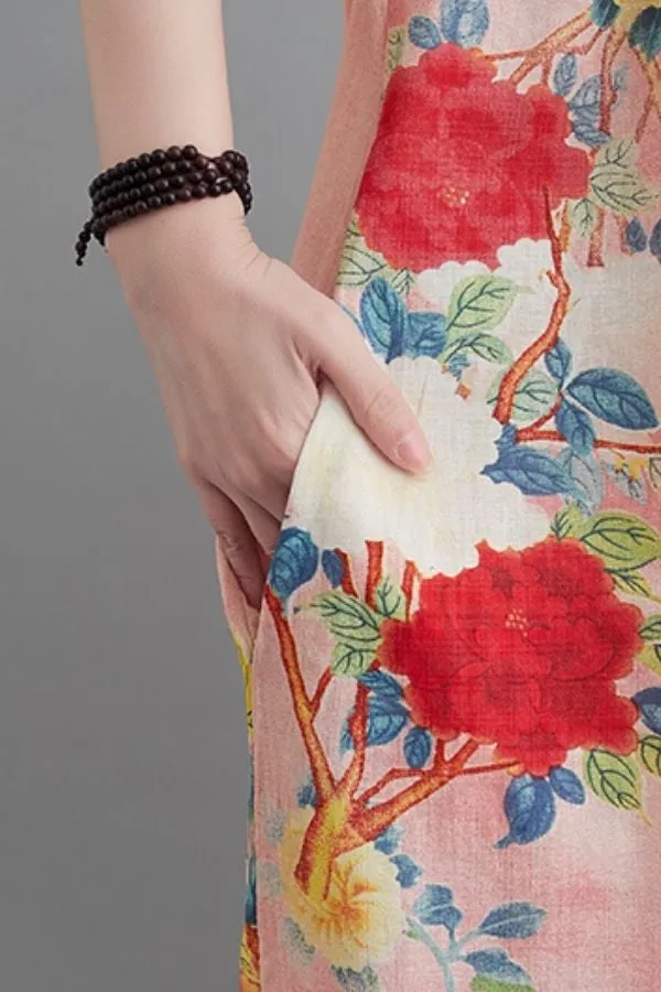 Round Neck Floral Printed Maxi Dress