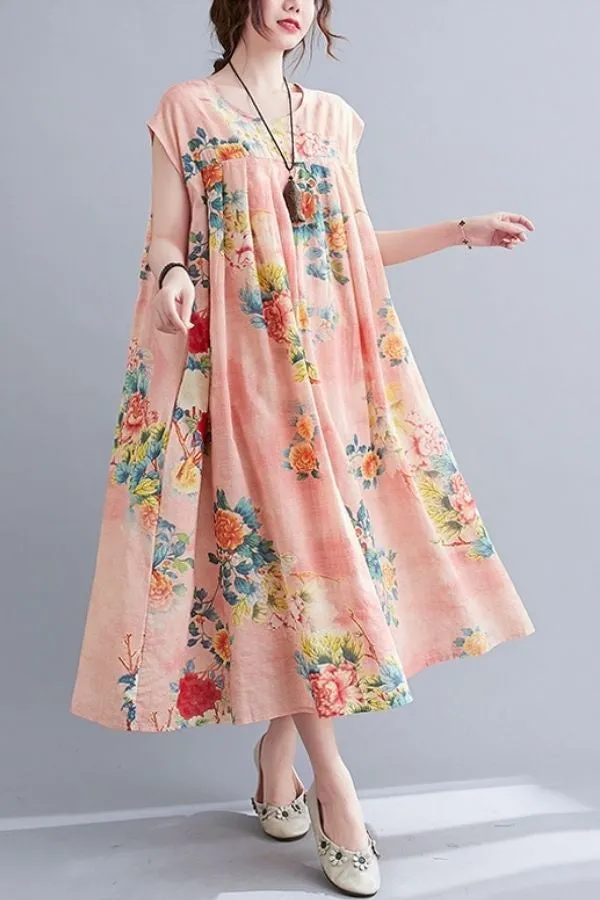 Round Neck Floral Printed Maxi Dress