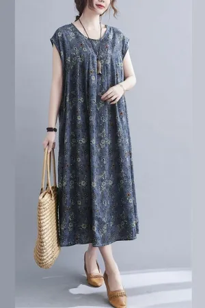 Round Neck Floral Printed Maxi Dress