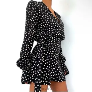 RUMORED Dot Dress rose wrap black ditsy