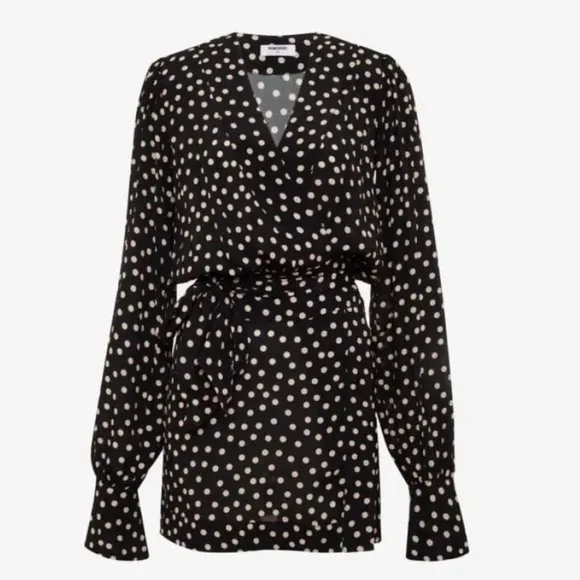 RUMORED Dot Dress rose wrap black ditsy