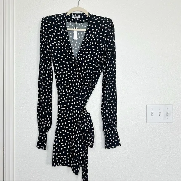 RUMORED Dot Dress rose wrap black ditsy