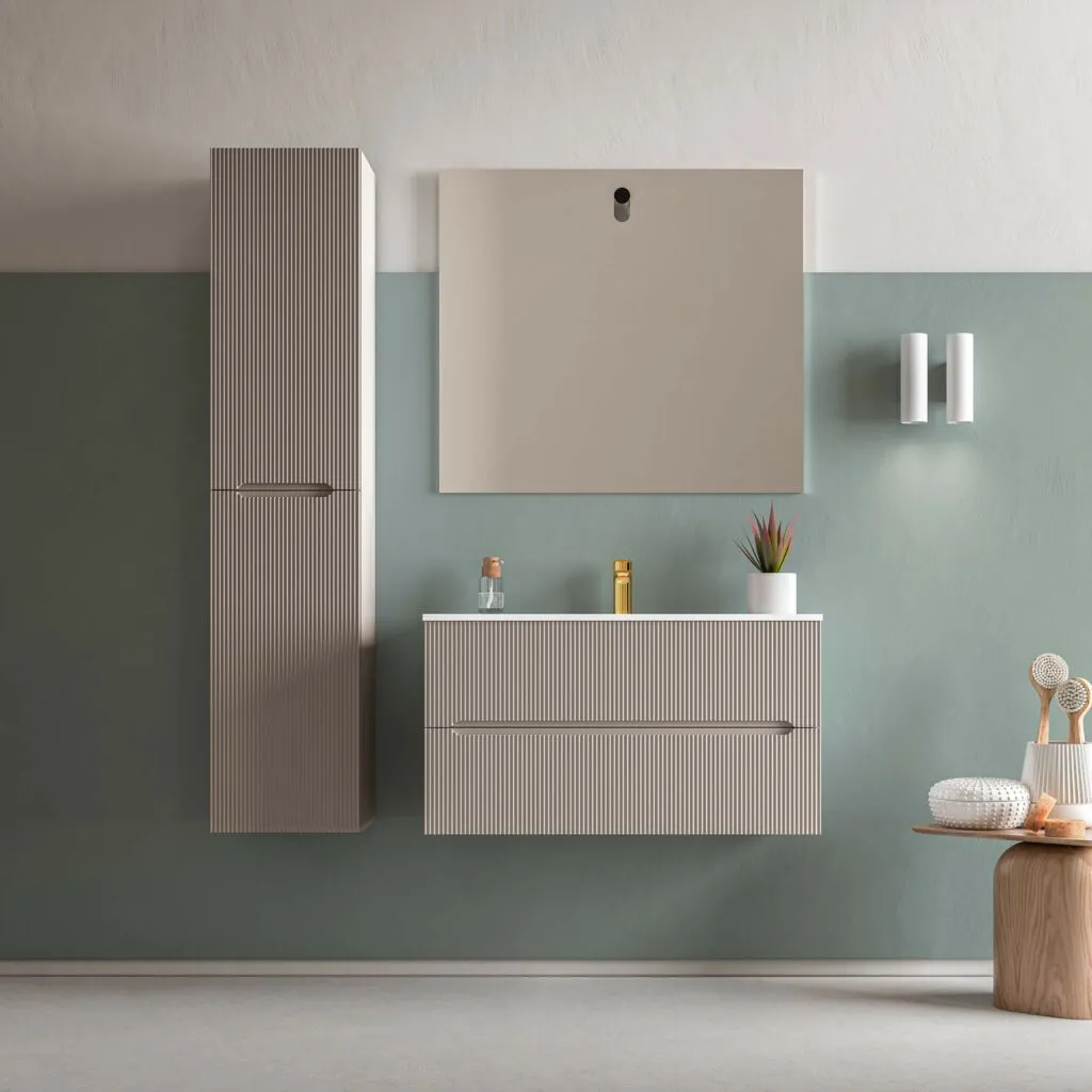 Runway 2 Drawers Bathroom Vanity with Solid Surface Matte Black without Faucet Hole - Wall Mount - 36" Mdf/Matt Warm Grey