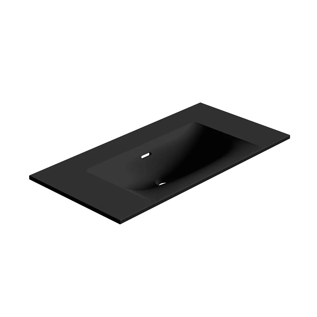 Runway 2 Drawers Bathroom Vanity with Solid Surface Matte Black without Faucet Hole - Wall Mount - 36" Mdf/Matt Warm Grey