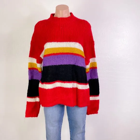 Sanctuary Over the Rainbow Crewneck Pullover Sweater Alpaca Wool size XS NWT