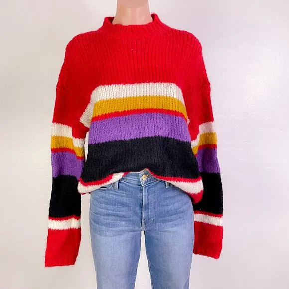 Sanctuary Over the Rainbow Crewneck Pullover Sweater Alpaca Wool size XS NWT