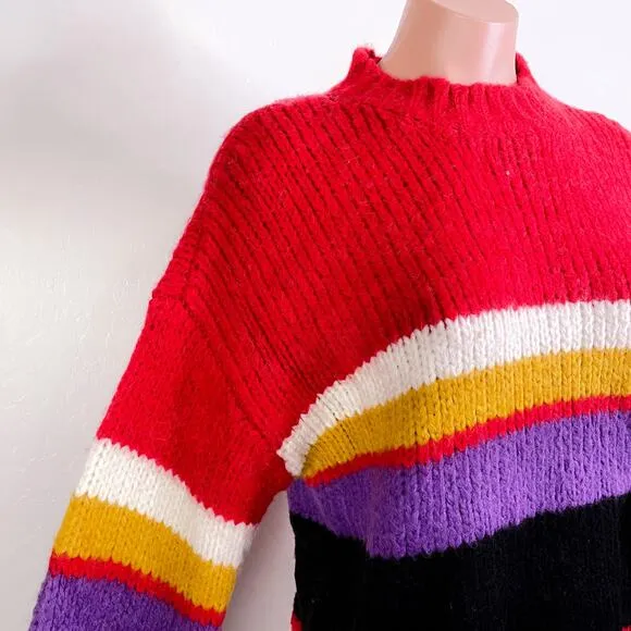 Sanctuary Over the Rainbow Crewneck Pullover Sweater Alpaca Wool size XS NWT