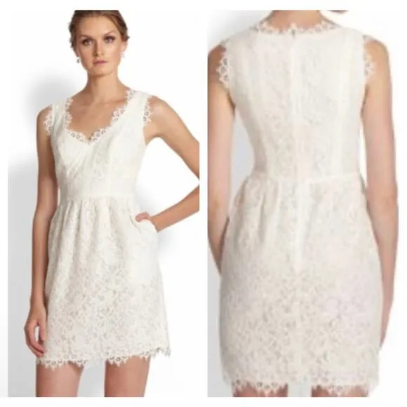 Shoshanna Lace Dress Womens Size 8 Cream Midi Floral Glam Coquette Party Twee