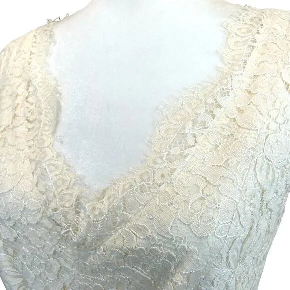 Shoshanna Lace Dress Womens Size 8 Cream Midi Floral Glam Coquette Party Twee