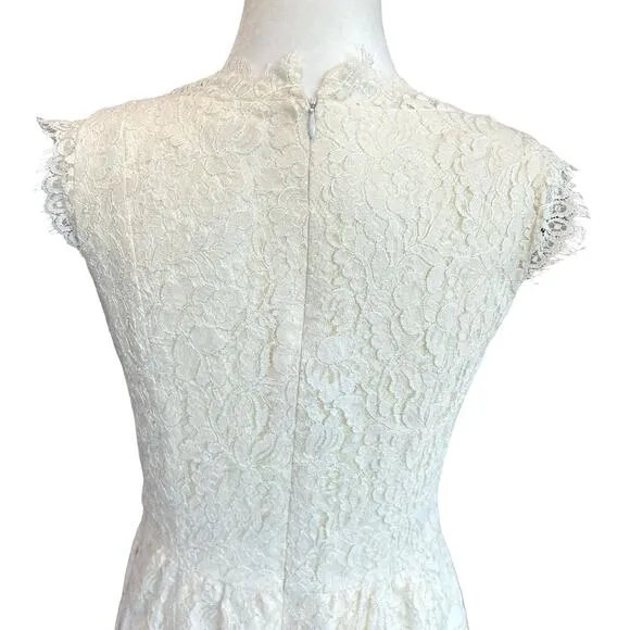 Shoshanna Lace Dress Womens Size 8 Cream Midi Floral Glam Coquette Party Twee