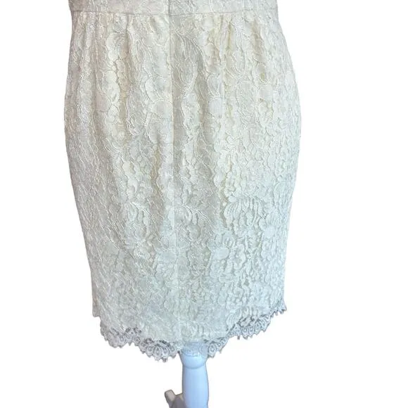 Shoshanna Lace Dress Womens Size 8 Cream Midi Floral Glam Coquette Party Twee
