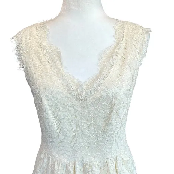 Shoshanna Lace Dress Womens Size 8 Cream Midi Floral Glam Coquette Party Twee