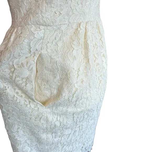 Shoshanna Lace Dress Womens Size 8 Cream Midi Floral Glam Coquette Party Twee