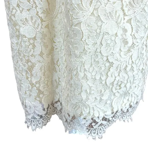 Shoshanna Lace Dress Womens Size 8 Cream Midi Floral Glam Coquette Party Twee