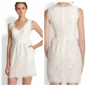 Shoshanna Lace Dress Womens Size 8 Cream Midi Floral Glam Coquette Party Twee