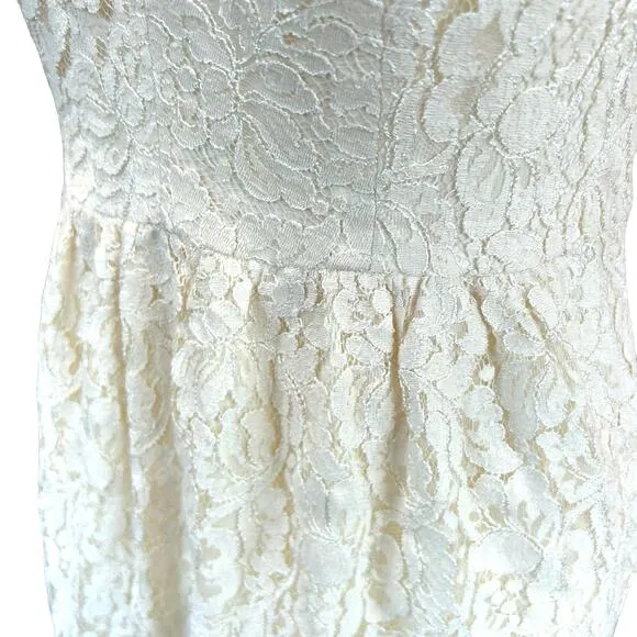 Shoshanna Lace Dress Womens Size 8 Cream Midi Floral Glam Coquette Party Twee