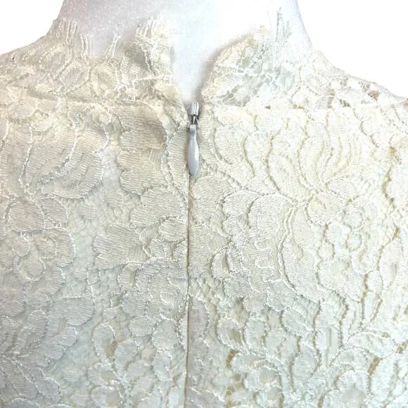 Shoshanna Lace Dress Womens Size 8 Cream Midi Floral Glam Coquette Party Twee