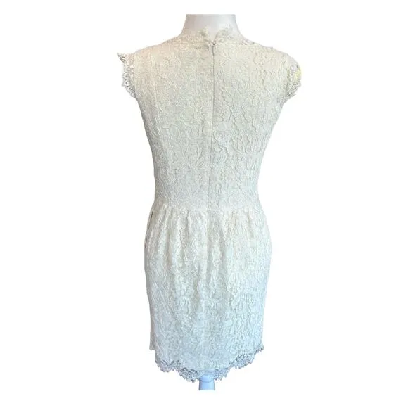 Shoshanna Lace Dress Womens Size 8 Cream Midi Floral Glam Coquette Party Twee