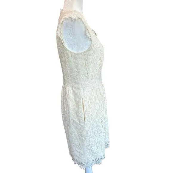 Shoshanna Lace Dress Womens Size 8 Cream Midi Floral Glam Coquette Party Twee