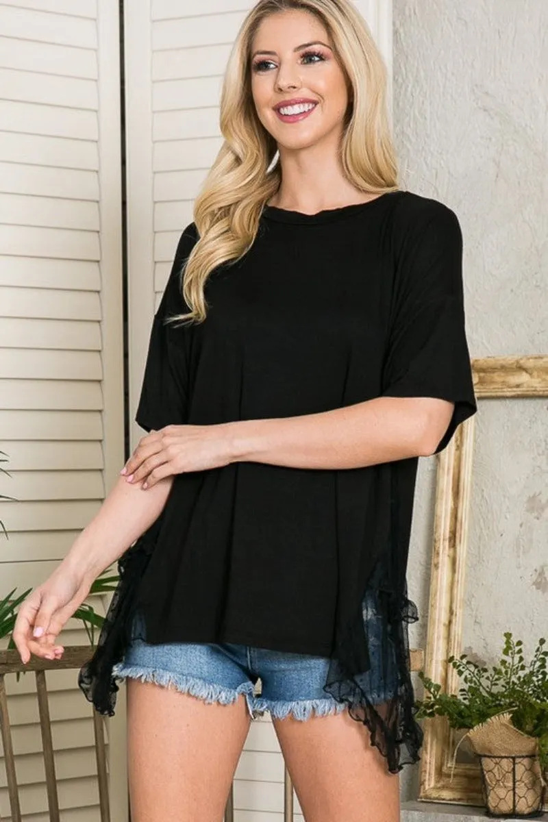 Sierra Mesh Ruffle Side Contrast Tunic