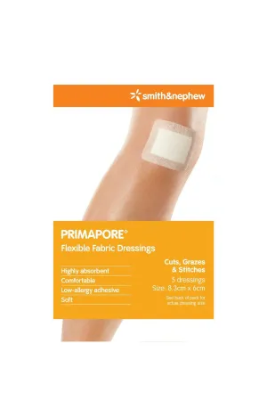 SMITH & NEPHEW PRIMAPORE Flexible Fabric Dressing 8.3x6cm 5 Pack