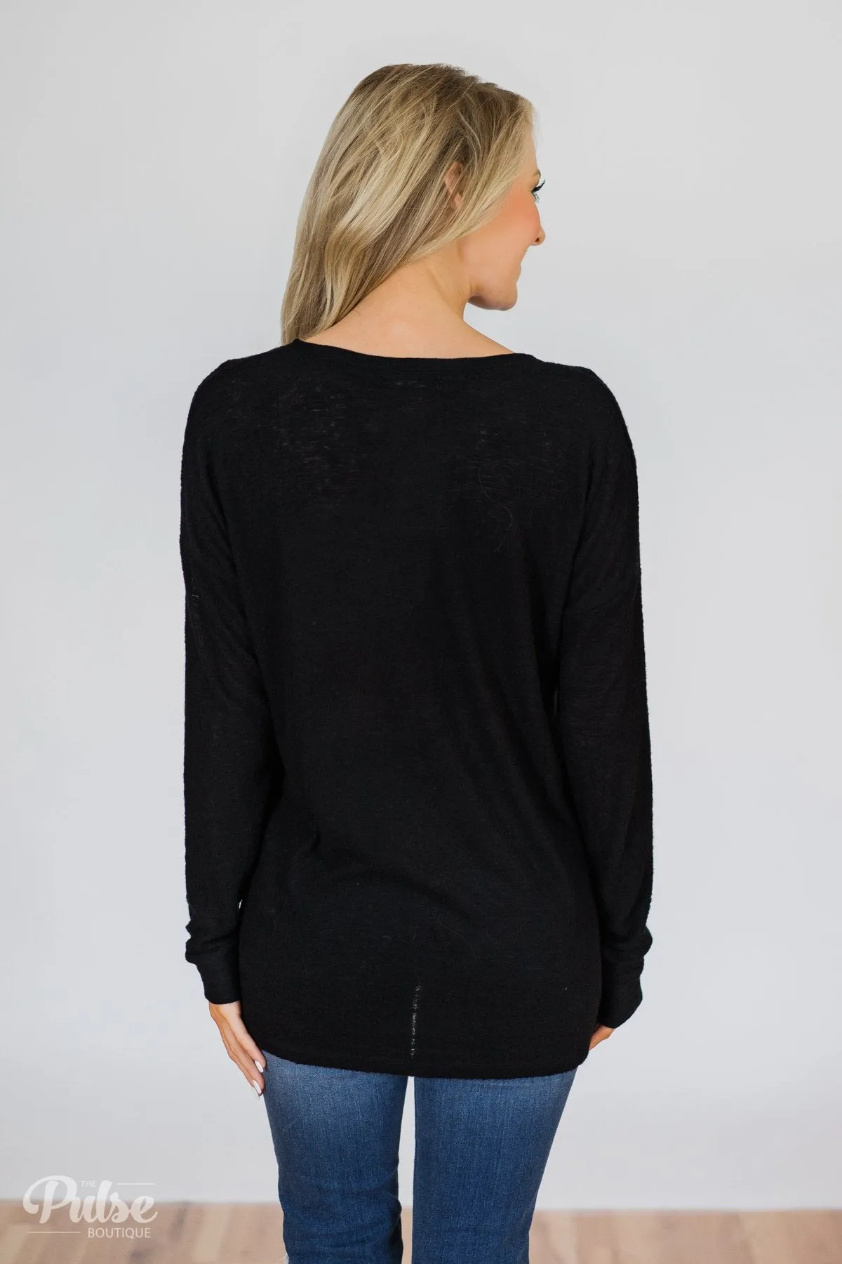 Soft & Cozy 4-Button Henley Top- Black