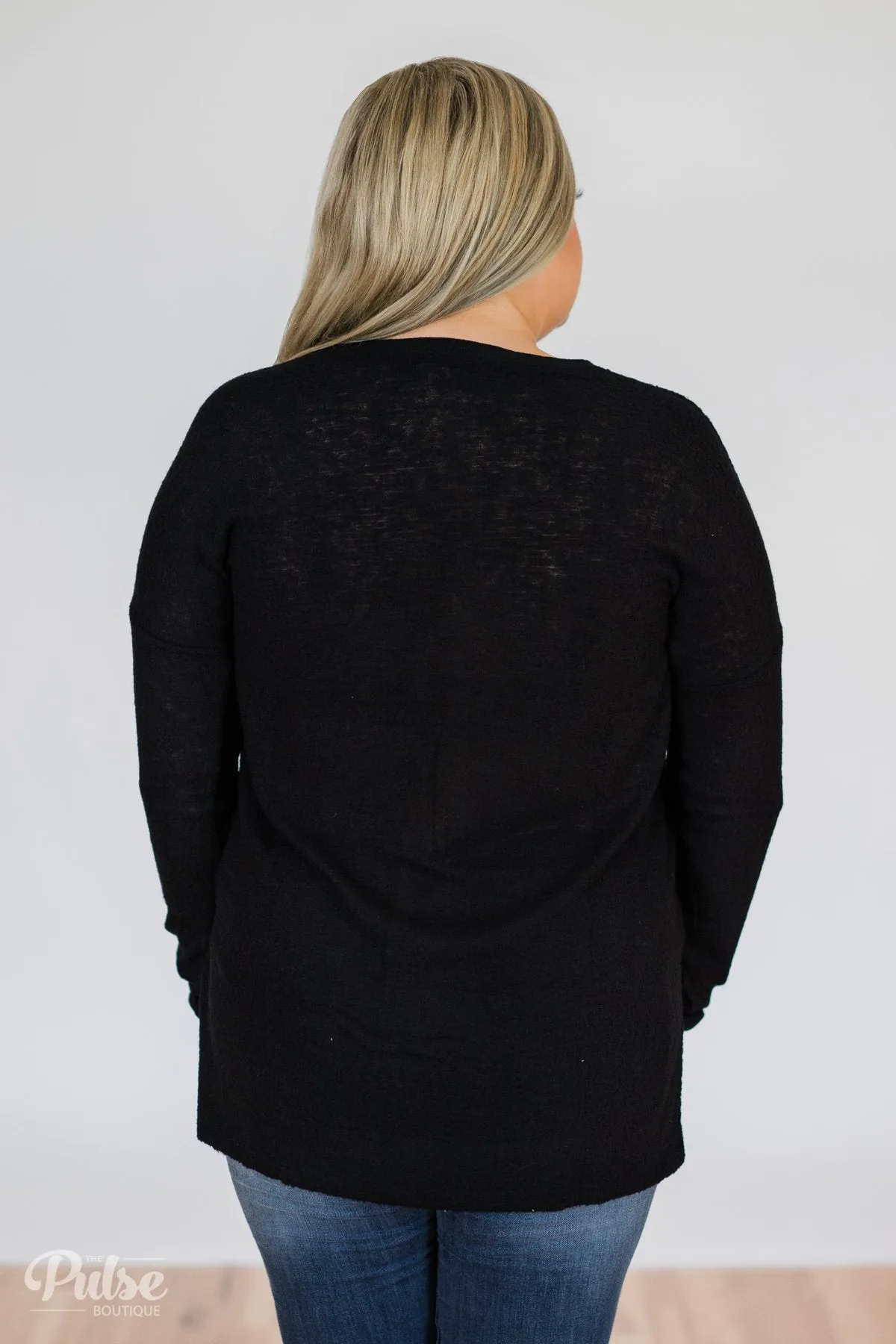 Soft & Cozy 4-Button Henley Top- Black