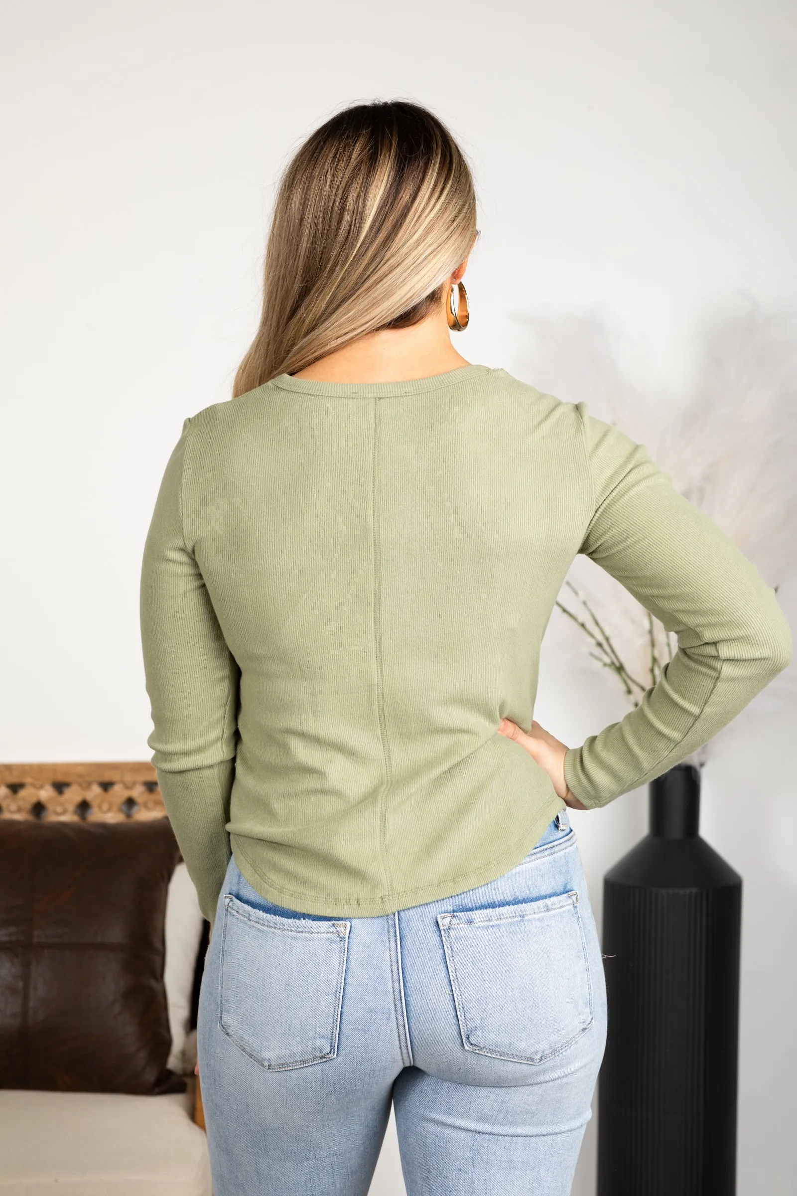Soft Cozy Brushed Ribbed Knit Long Sleeve Top