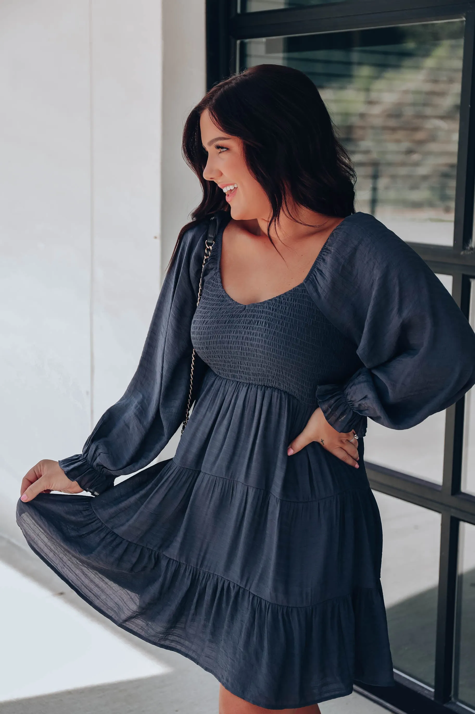 Southern Sweetness Smocked Dress - Charcoal