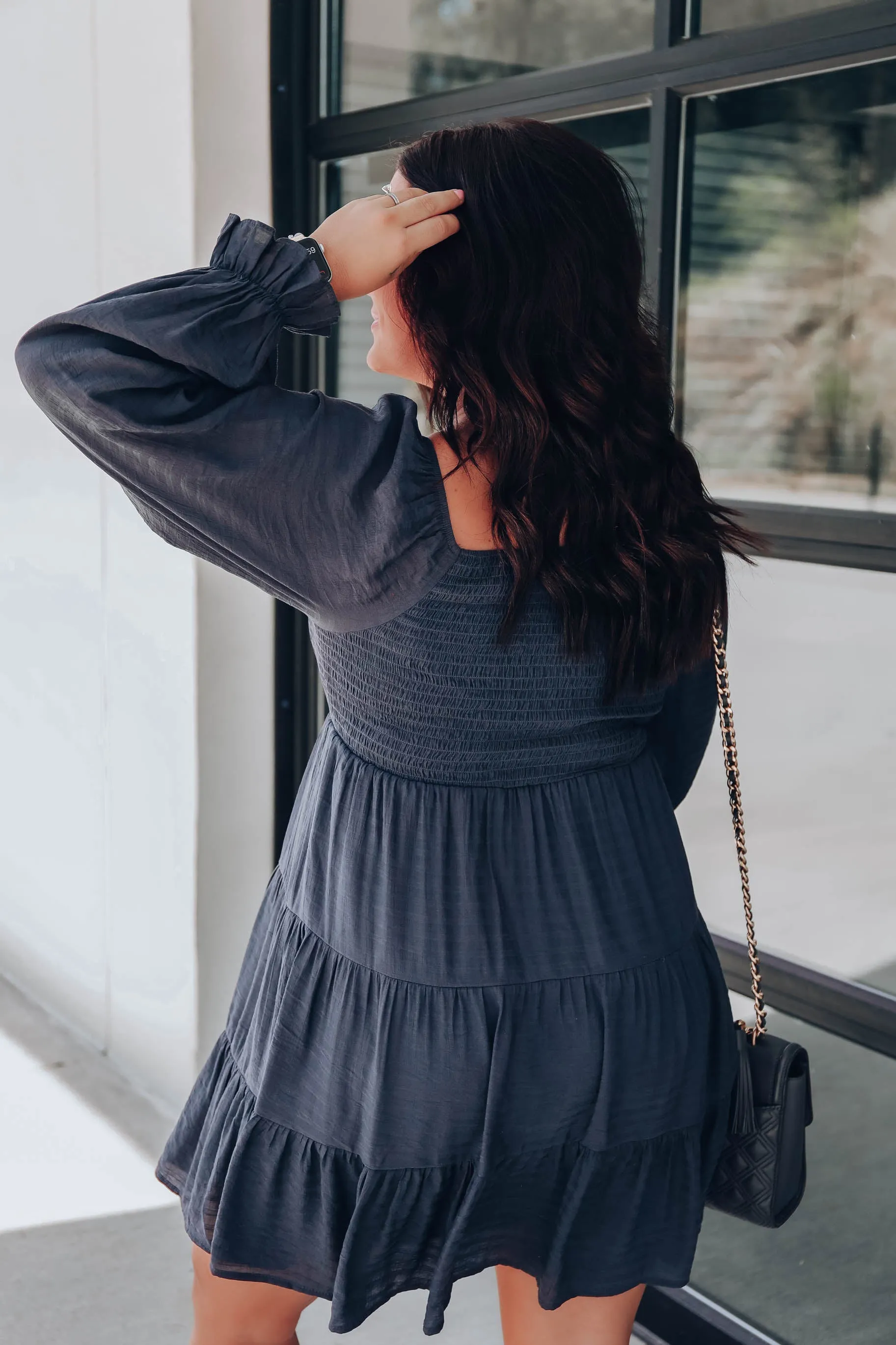 Southern Sweetness Smocked Dress - Charcoal