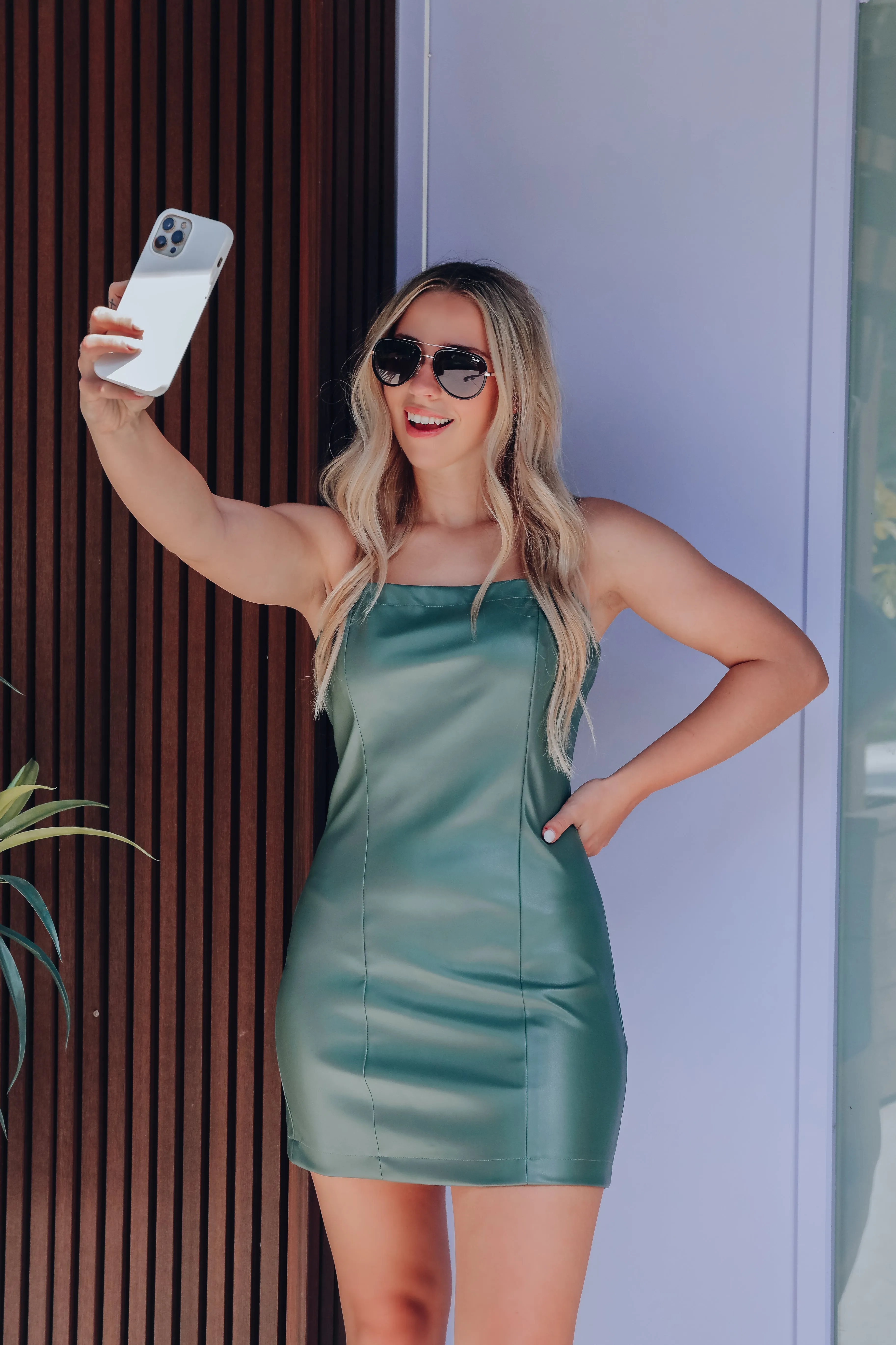 Spice It Up Faux Leather Dress - Green