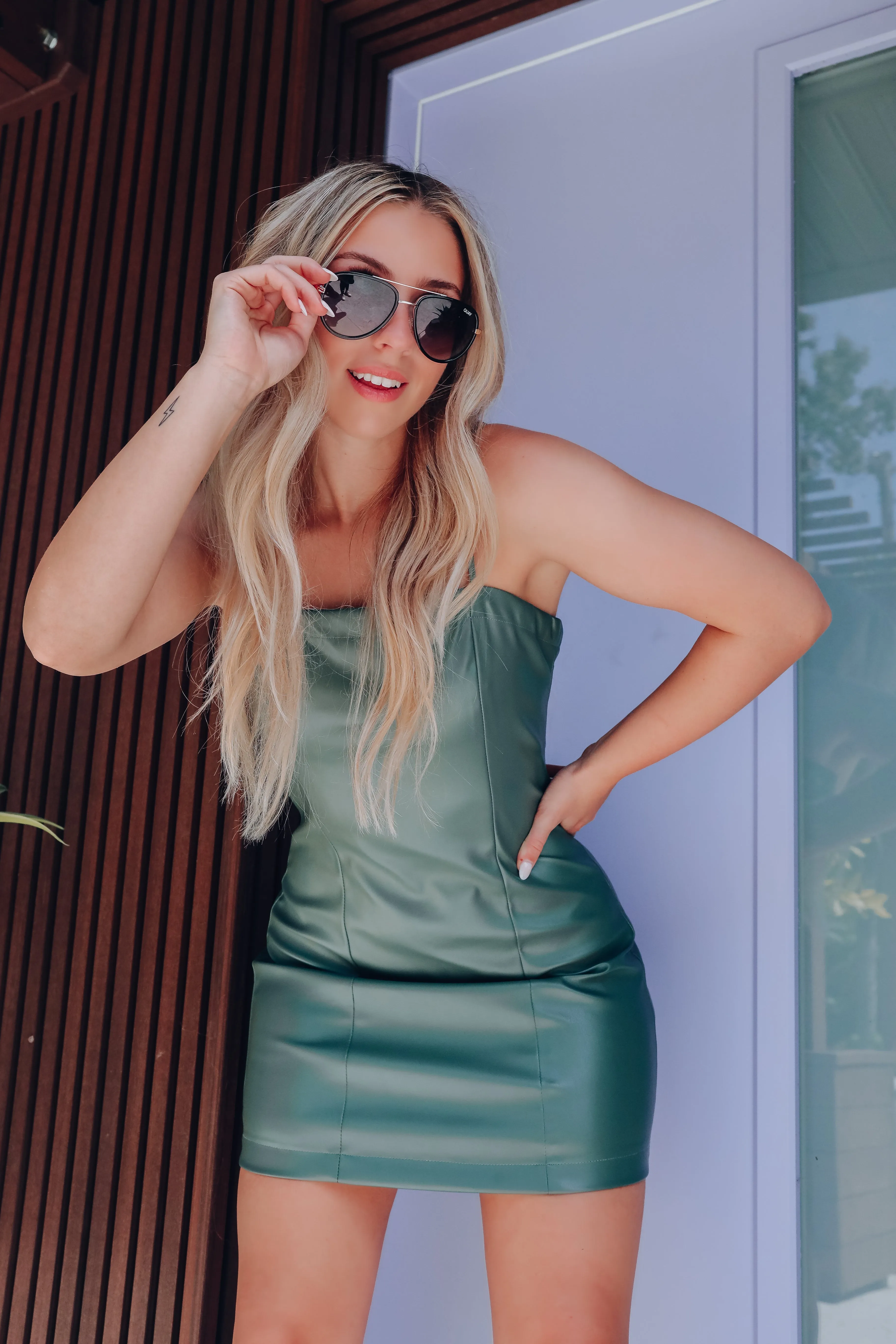 Spice It Up Faux Leather Dress - Green