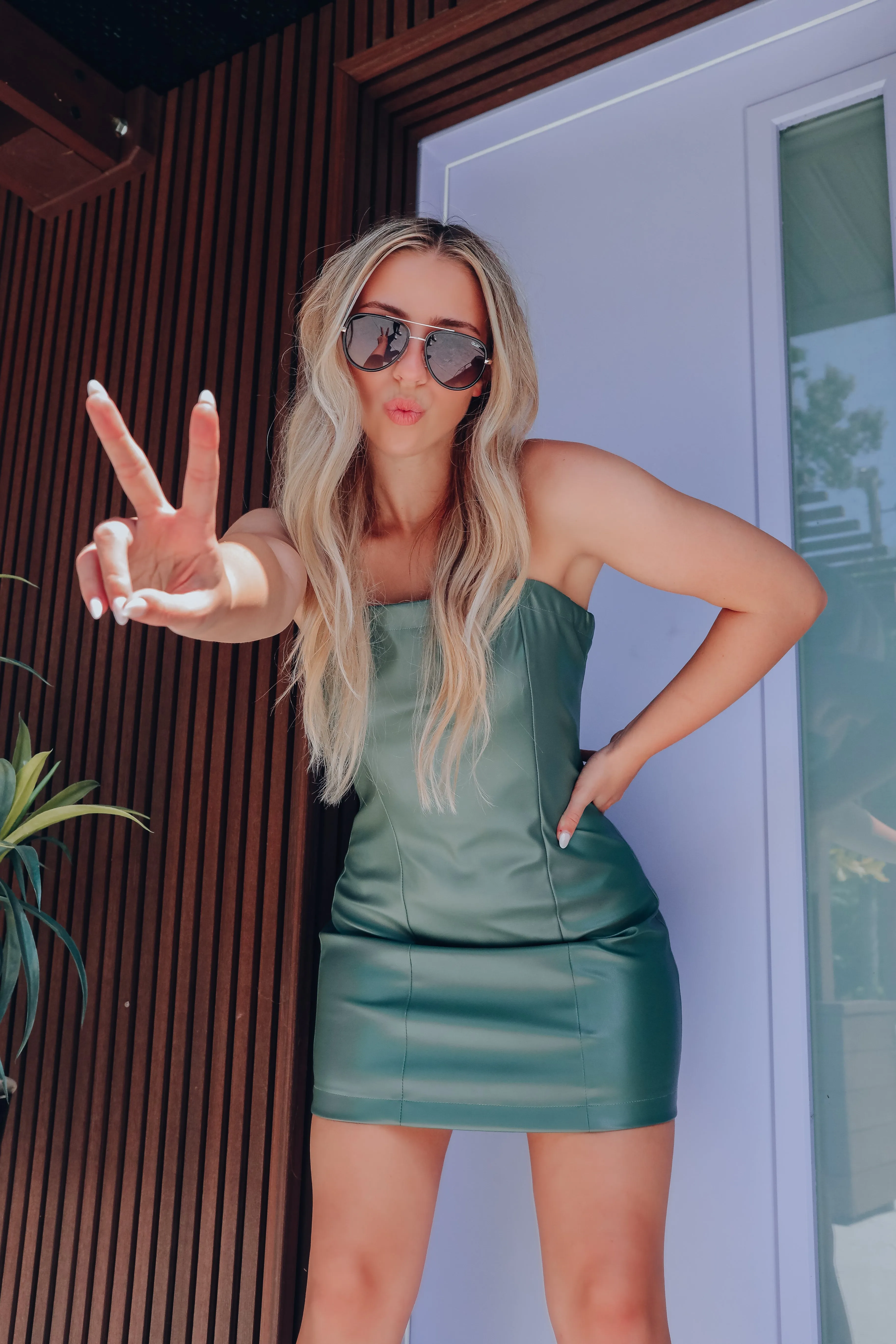 Spice It Up Faux Leather Dress - Green