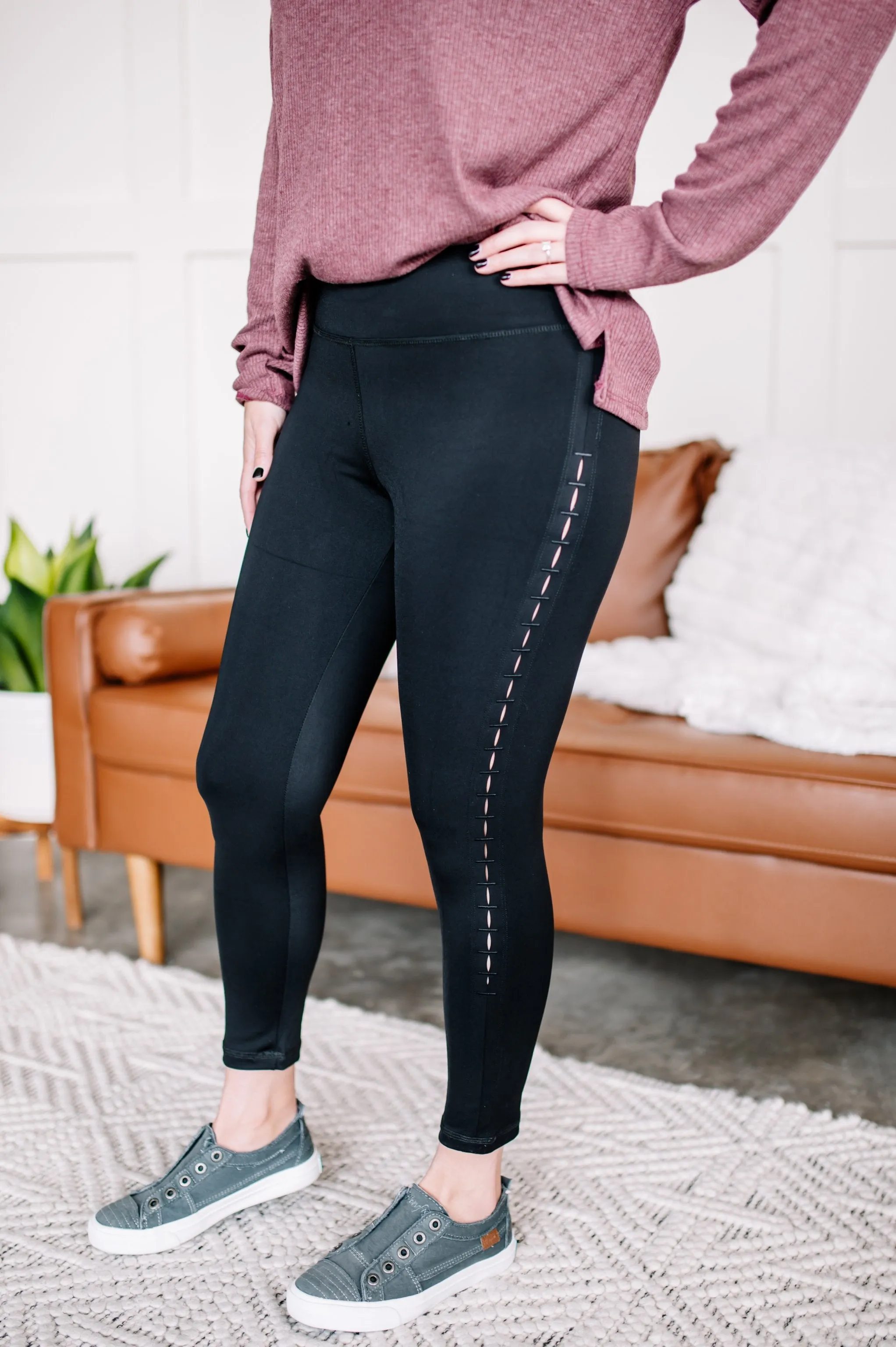 Stitch Me Up Black Leggings