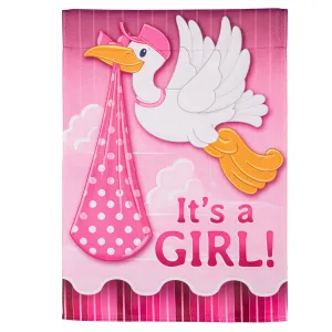 Stork with Special Delivery Suede Garden Flag, Girl,14s11964