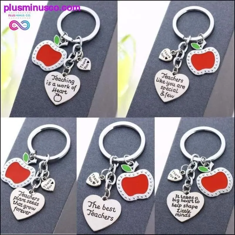 Thank You Teachers Love Heart Keychain Chic Red Apple