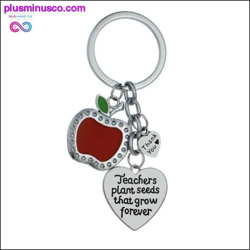Thank You Teachers Love Heart Keychain Chic Red Apple