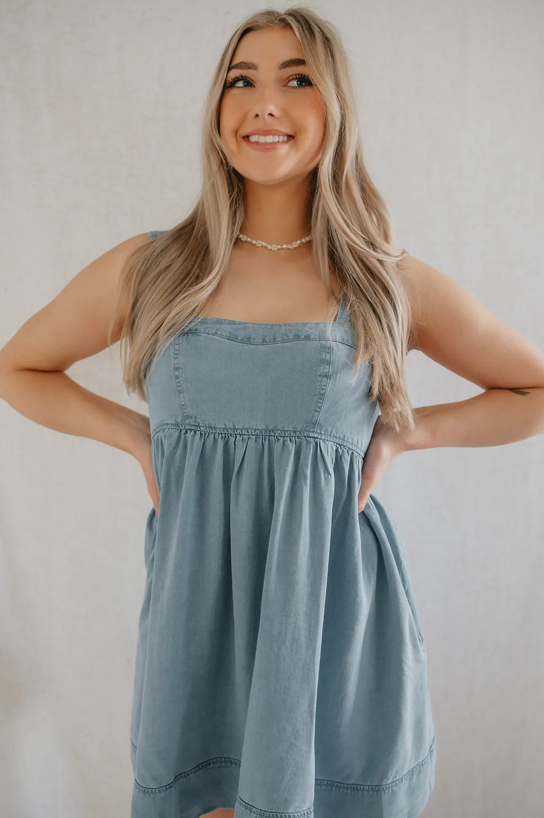 The Sweetheart Denim Babydoll Mini Dress