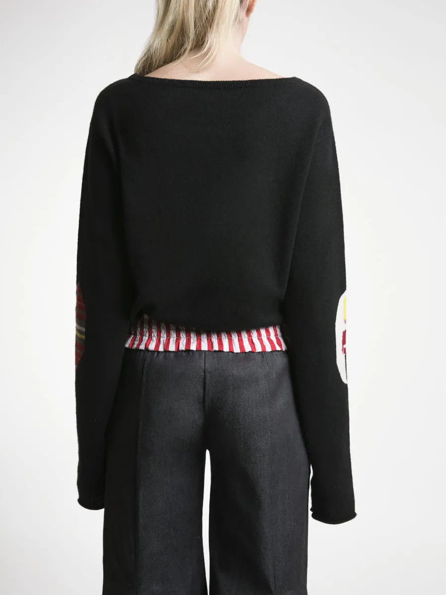 Unisex Cashmere Jumper with Mixed Print Elbow Patches