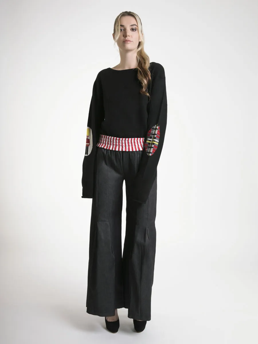 Unisex Cashmere Jumper with Mixed Print Elbow Patches
