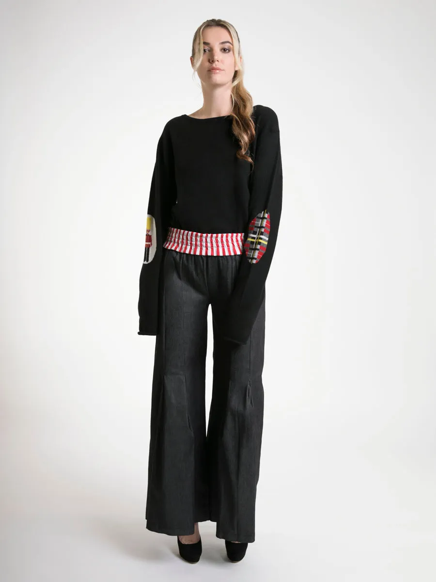 Unisex Cashmere Jumper with Mixed Print Elbow Patches
