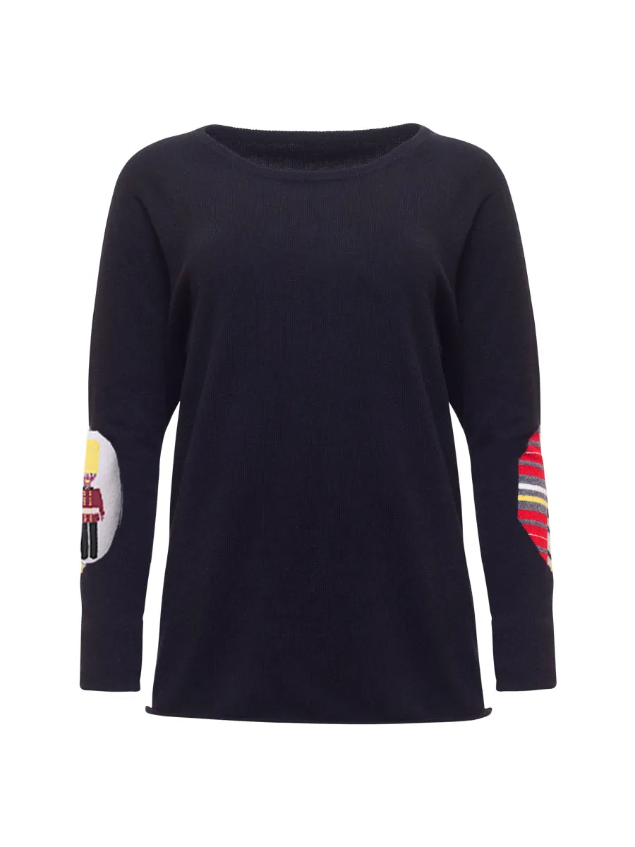 Unisex Cashmere Jumper with Mixed Print Elbow Patches