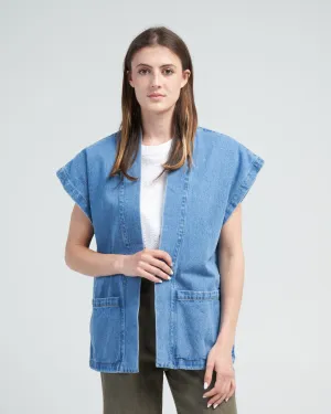 uno sleeveless jacket - bleach wash denim