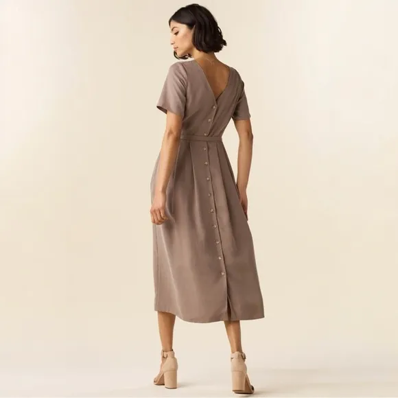 VETTA Capsule Light Taupe 100% Tencel The Button Up Midi Dress Small