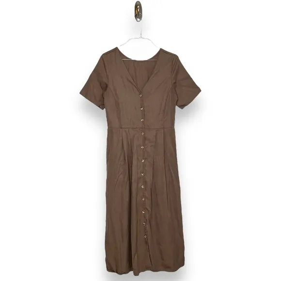 VETTA Capsule Light Taupe 100% Tencel The Button Up Midi Dress Small