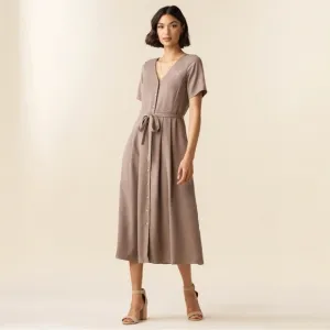 VETTA Capsule Light Taupe 100% Tencel The Button Up Midi Dress Small
