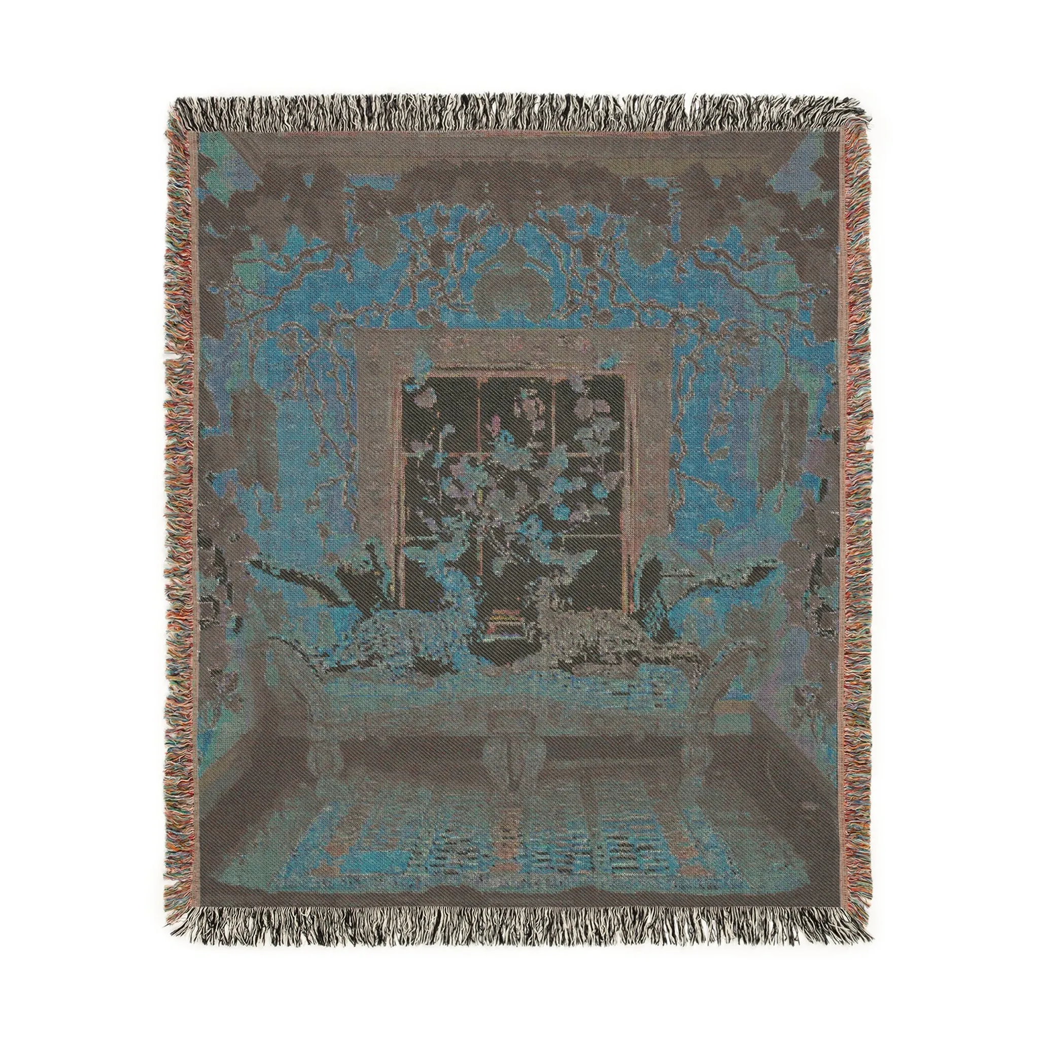 Vibrant Floral and Feline Woven Blanket