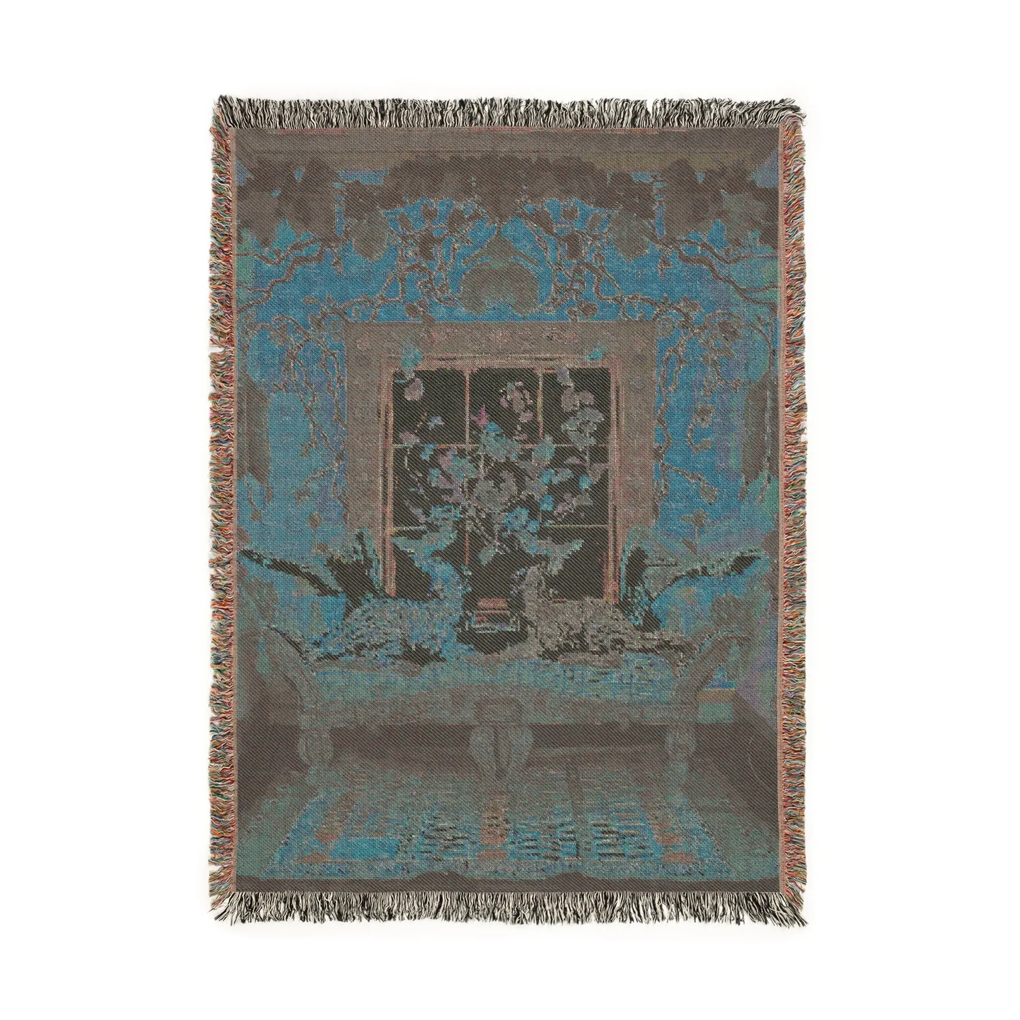 Vibrant Floral and Feline Woven Blanket
